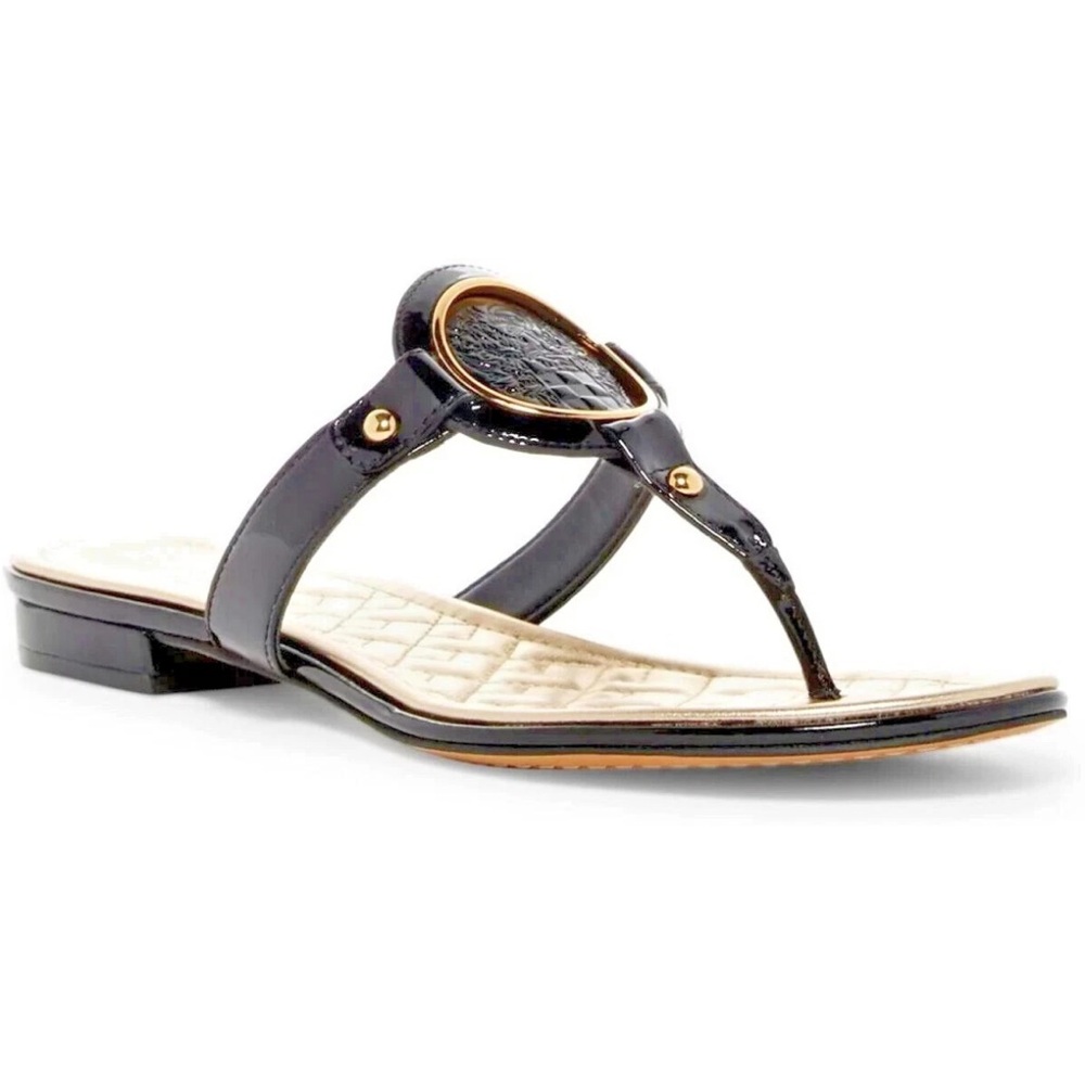 Vince Camuto Braida Sandal Thong Quilt Leather Slip On Black